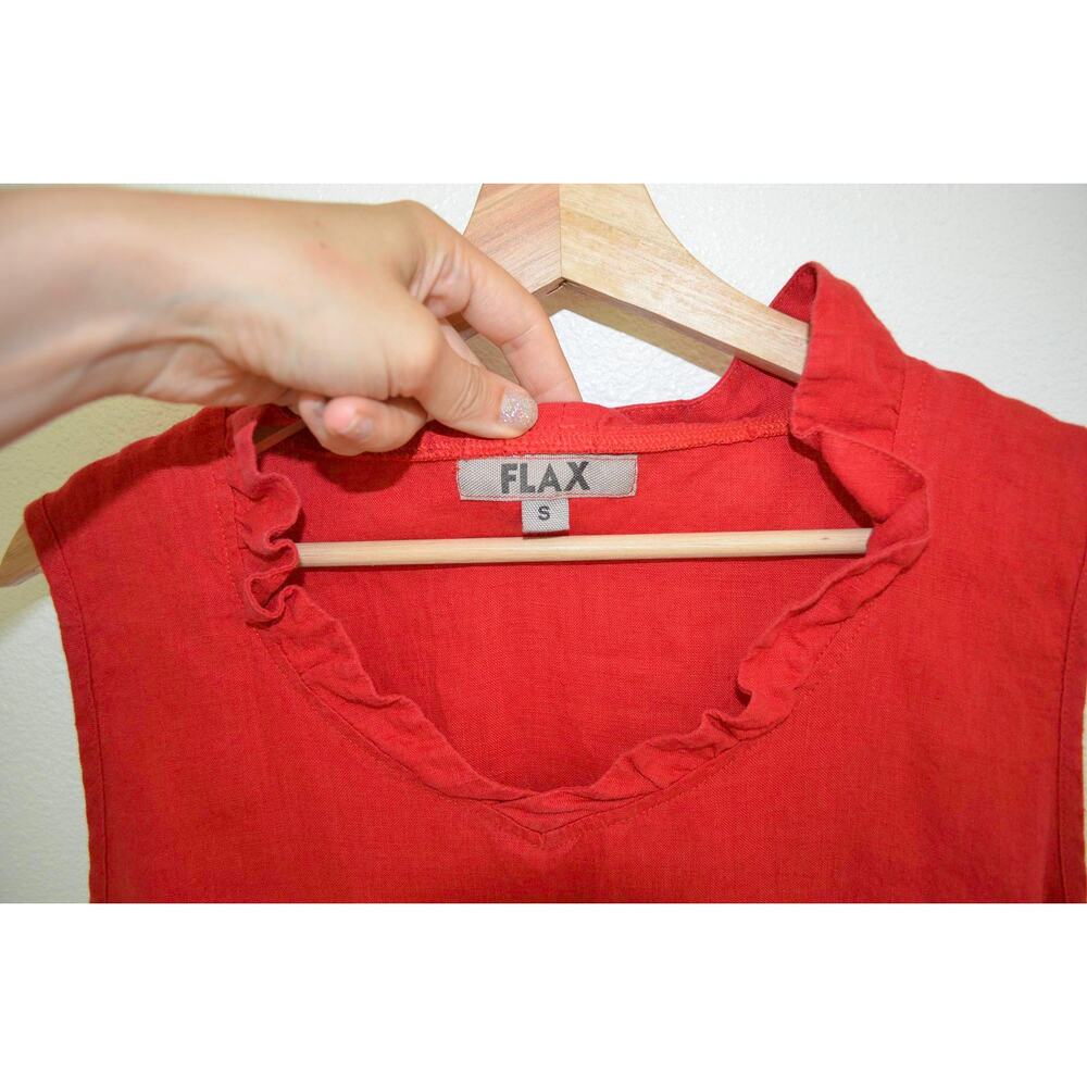 Flax Linen Red Ruffle Neck Tank Size Small - Picture 2 of 4